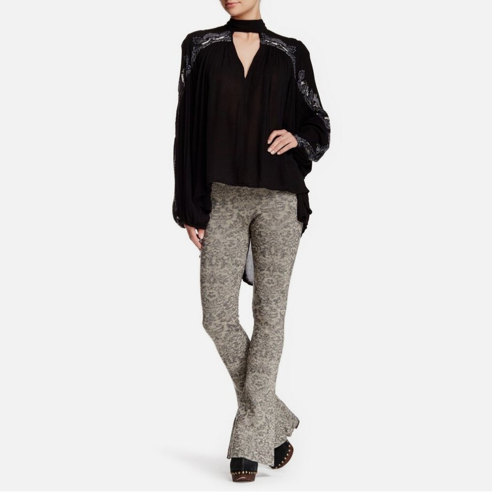 Free People Metallic Jacquard Printed Flare Pant